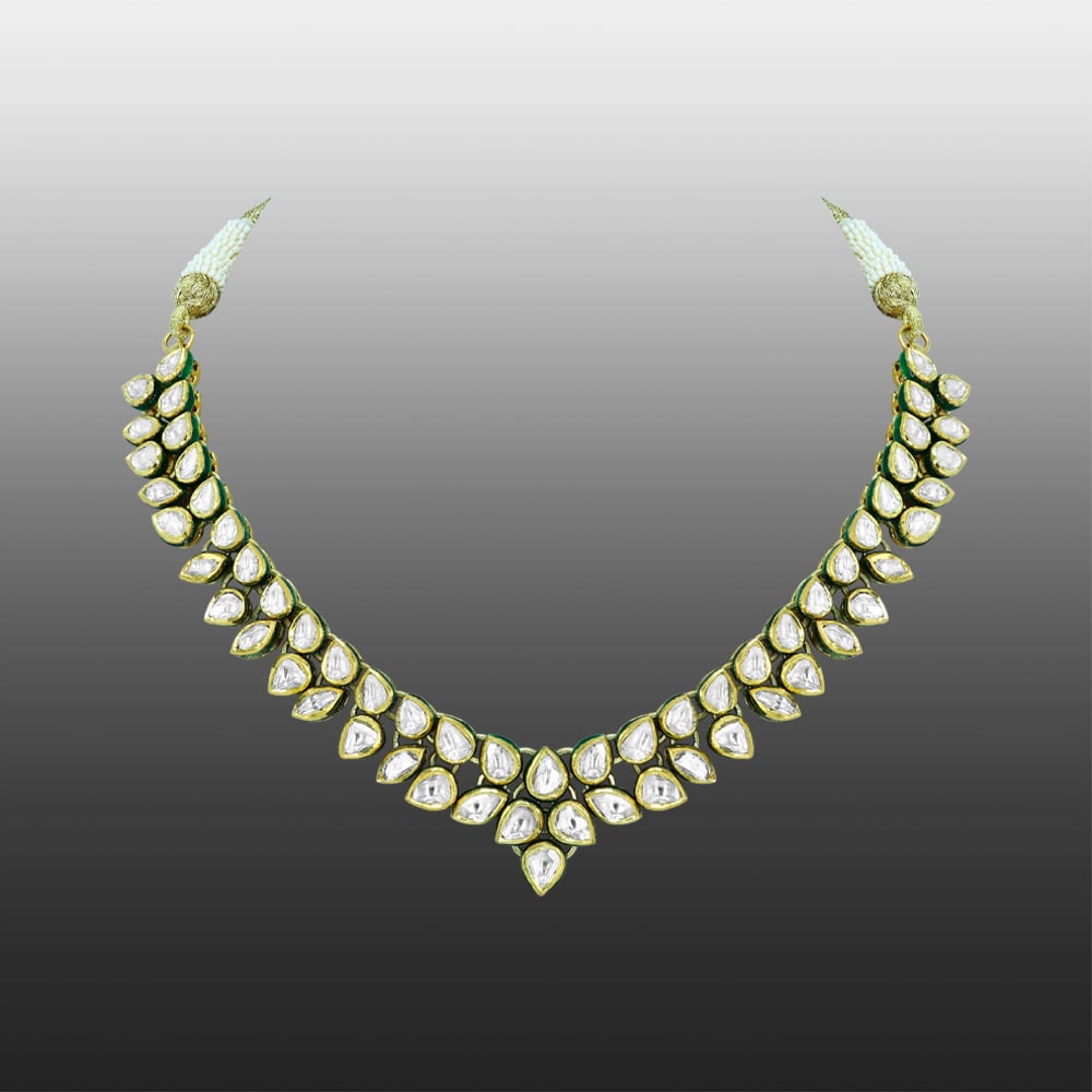 Polki Diamond Necklace with Soft Green Enamel